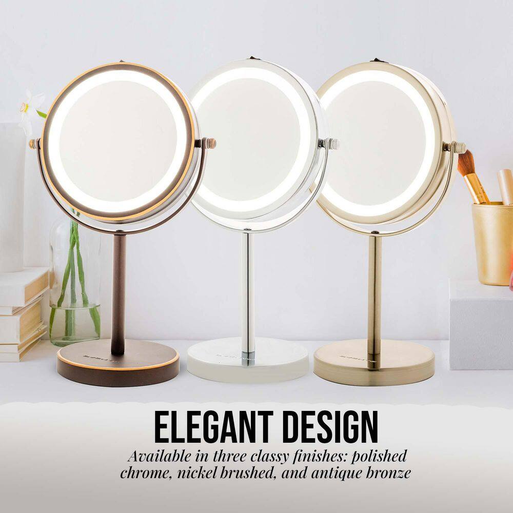 Elegant 6" Nickel Brushed Cordless Vanity Mirror with LED Light