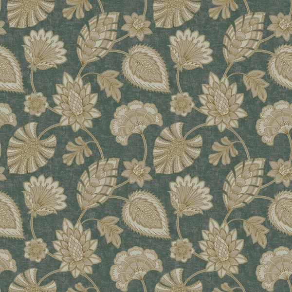 Unbranded Elegance Collection Green Flower Fan Sheen Finish Non-Pasted Non-Woven Wallpaper Sample