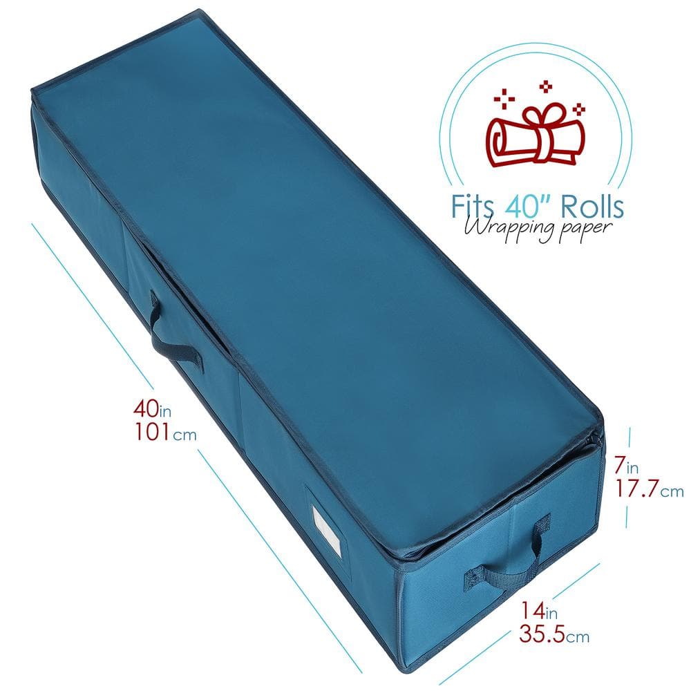HEARTH & HARBOR Blue Large Christmas Wrapping Paper Storage Box HHHS08