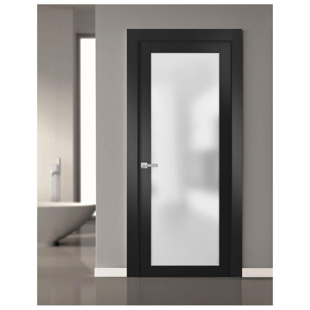 Modern Black Solid Pine French Door with Frosted Glass 36 x 96 inches