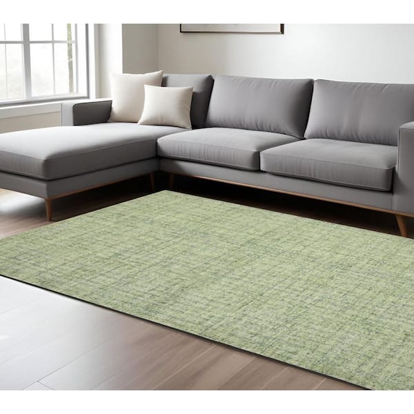 9 ft. x 12 ft. Green And Light Green Wool Striped Hand Tufted Area Rug