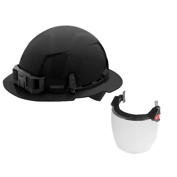 Milwaukee BOLT Black Type 1 Class C Full Brim Vented Hard Hat with 4-Point Ratcheting Suspension with BOLT Clear Full Facesheild