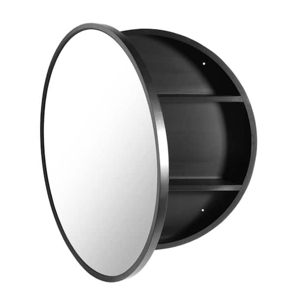 Unbranded 24 in. W x 24 in. H Round Black Metal Framed Surface Mount Medicine Cabinet with Mirror