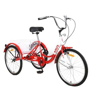 26 in. Wheels Cruiser Bicycles Adult Tricycle Trikes 3-Wheel Bikes with Large Shopping Basket Single Speed in Red
