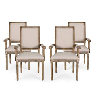 Aisenbrey Beige and Natural Wood and Fabric Arm Chair (Set of 4)