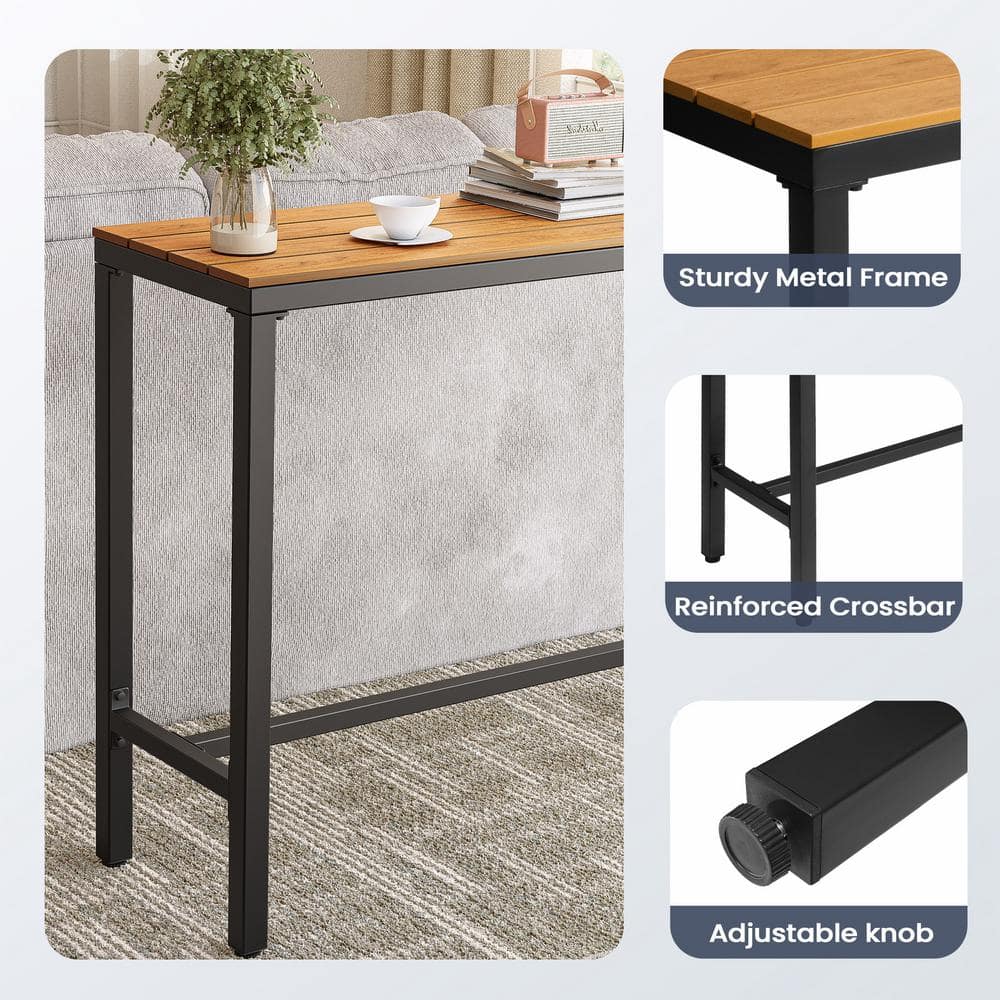 63" Brown Wood-Plastic Outdoor Bar Table with Black Metal Frame