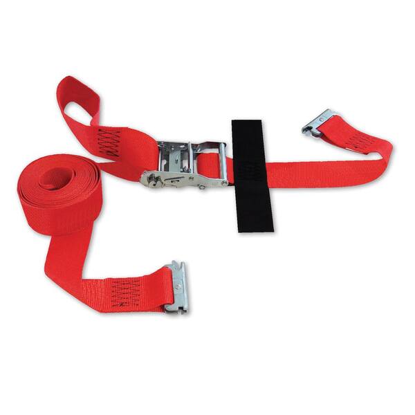SNAP-LOC 16 ft. x 2 in. Logistic Ratchet E-Strap with Hook and Loop Storage Fastener in Red