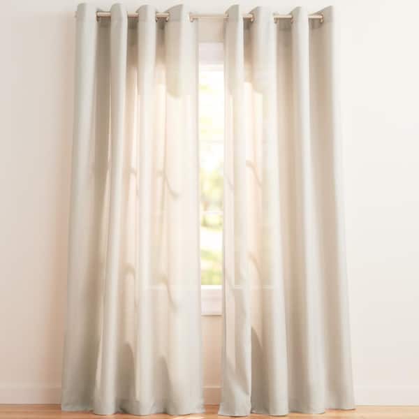 Loha Vintage Linen Solid Light Filtering Grommet Top Curtain, 54 in. W x 96 in. L (Set of 2)