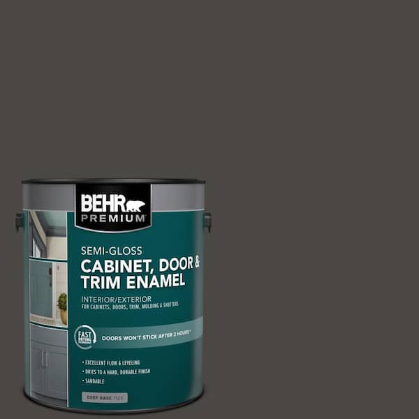 BEHR PREMIUM 1 gal. #PPU24-01 Black Mocha Semi-Gloss Enamel Interior/Exterior Cabinet, Door & Trim Paint