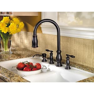 Hanover Double Handle Pull-Down Sprayer Kitchen Faucet with Soap Dispenser in Tuscan Bronze