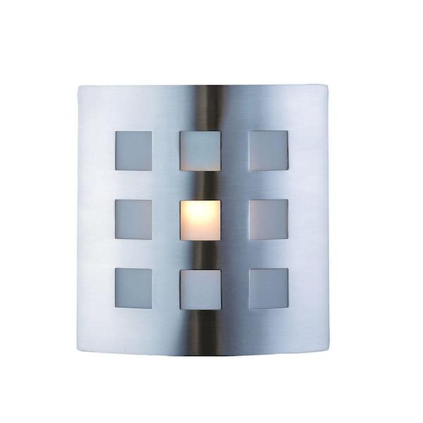 Hampton Bay Sonio 1-Light Brushed Nickel Wall Sconce with Glass Panels