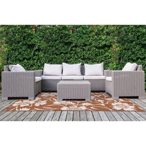 Zyana Collections 8 ft. x 11 ft. Orange Botanical Indoor Area Rug