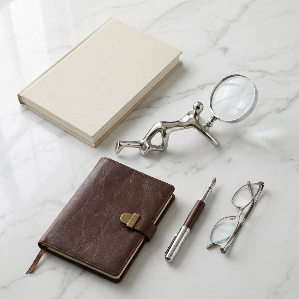 Silver 9 in. x 3.5 in. Glass Decorative Magnifying Glass with Metal Human Figurine price history on PriceWatchPro