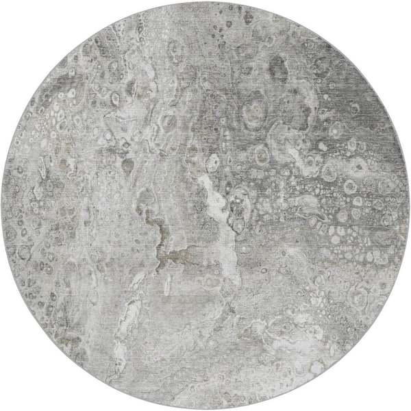 Dream Shag Premium Machine Washable Abstract ADS588 Silver 8 ft. x 8 ft. Round Rug