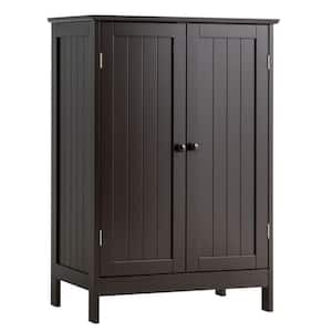 23.5 in. W x 14 in. D x 34.5 in. H Brown Bathroom Floor Storage Double Door Linen Cabinet