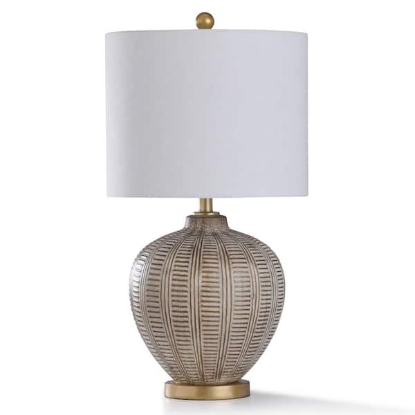 StyleCraft Baffo 29 in. Gold and Cream Resin with Antiqued Brass Metal Bedside Lamp