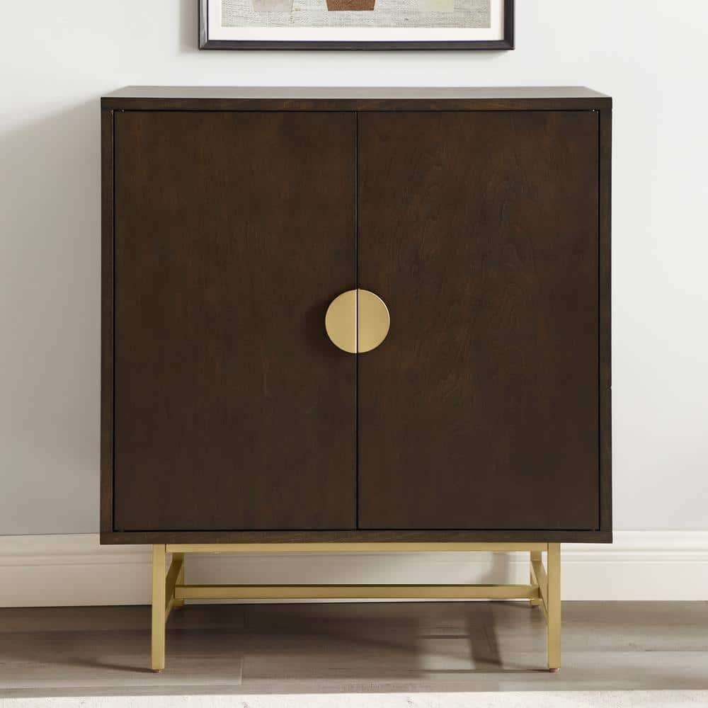 Blair Contemporary Dark Brown and Gold Bar Cabinet with Wine Storage