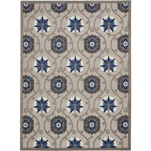 Aloha Gray/Blue 8 ft. x 11 ft. Floral Modern Indoor/Outdoor Patio Area Rug