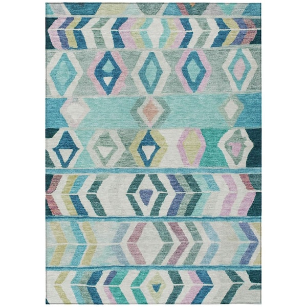 Chantille Machine Washable Indoor/Outdoor Abstract ACN2721 Teal 3 ft. x 5 ft. Area Rug