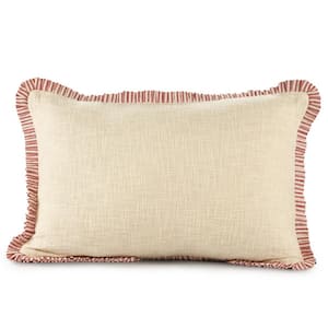Candy Cane Ivory / Red 16 in. x 24 in. Striped Ruffle Border Lumbar Throw Pillow