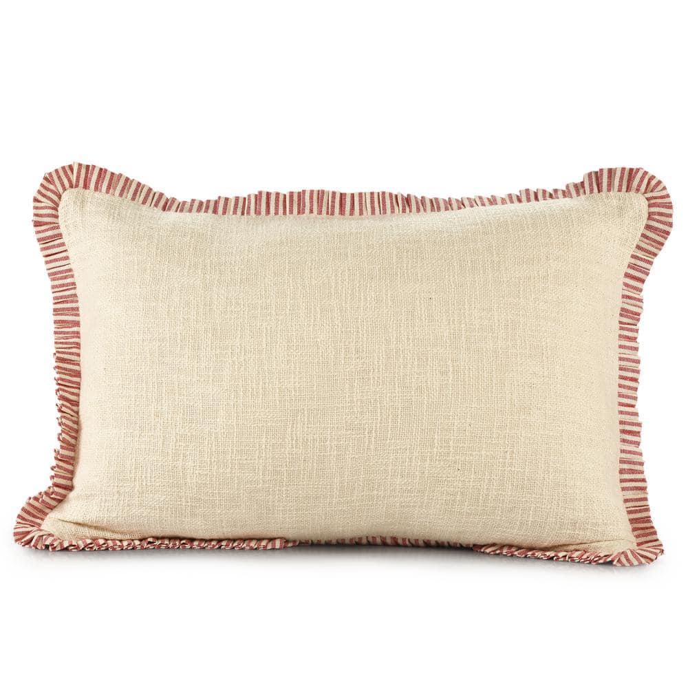 Candy Cane Ivory / Red 16 in. x 24 in. Striped Ruffle Border Lumbar Throw P