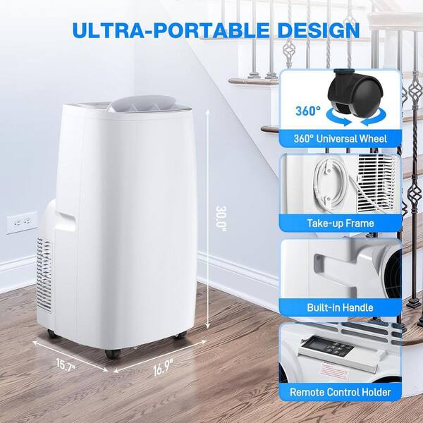 Unbranded - 14,000 BTU Portable Air Conditioners for Room Up to 700 Sq. Ft. w/ Dehumidifier,Fan,Remote and Heater in White,24H Timer