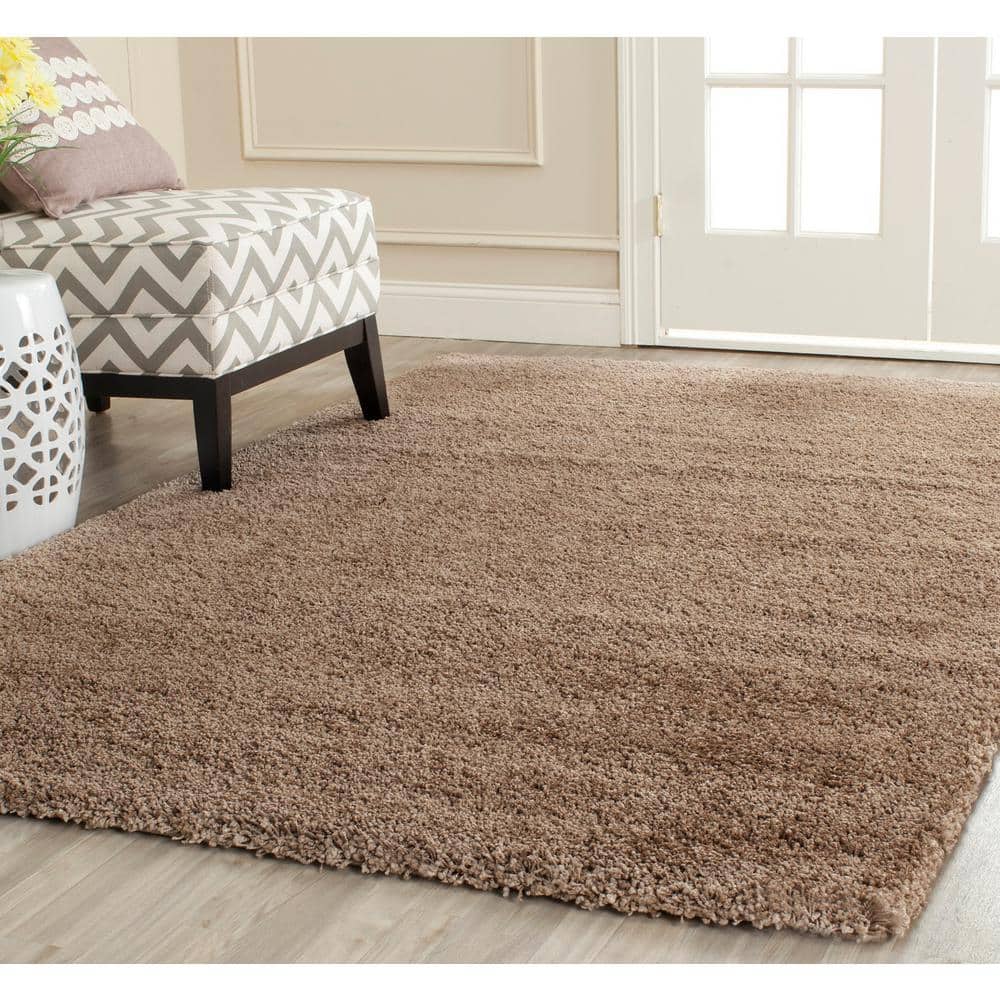 Dark Beige Synthetic Shag Area Rug - 4' x 6'
