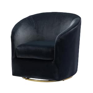 Estefan Black Comfy Velvet Swivel Barrel Chair with Metal Base