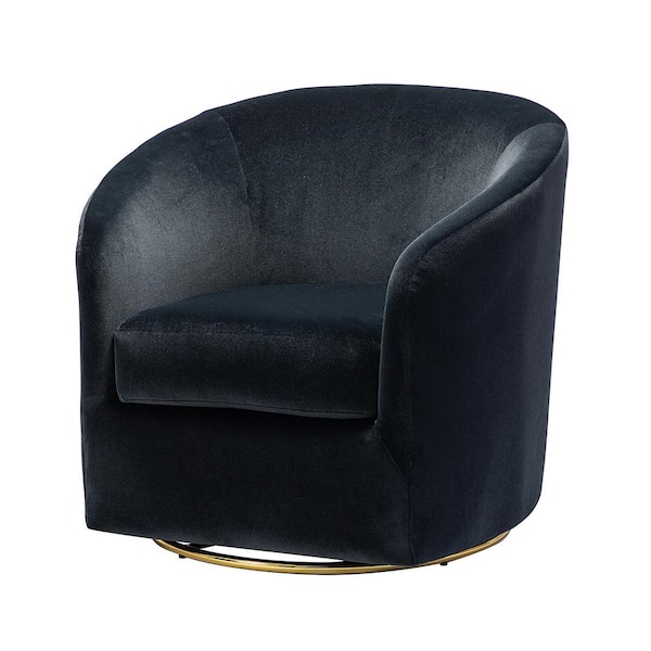 JAYDEN CREATION Estefan Black Comfy Velvet Swivel Barrel Chair with Metal Base