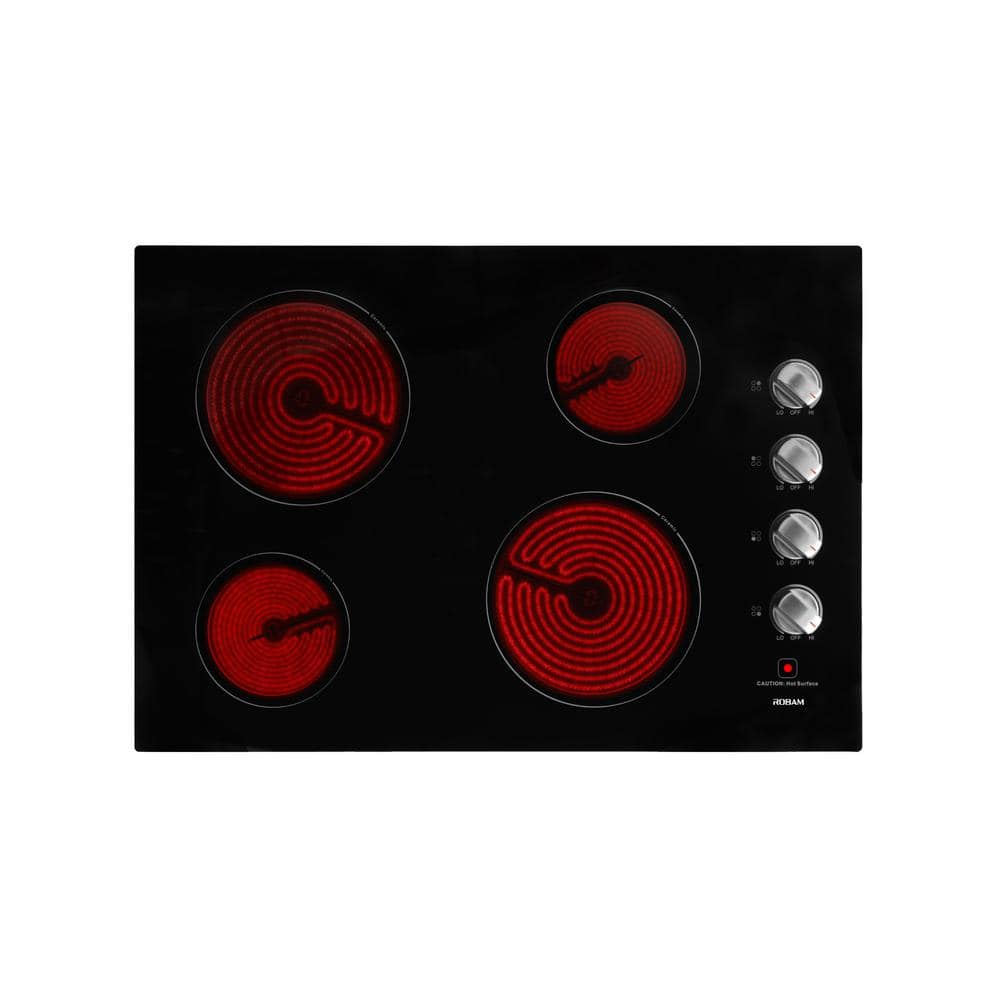 ROBAM 30 in. Radiant Ceramic Glass Electric Cooktop in Black with 4 Elements including 2 Power Boil Elements, Black Glass -  ‎ROBAM-W412