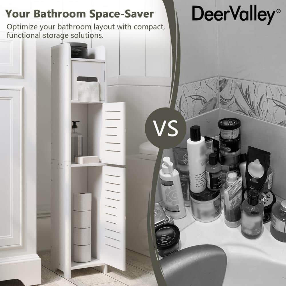 White PVC Bathroom Storage Cabinet with Toilet Paper Holder
