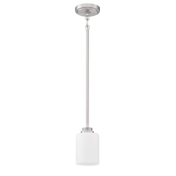 CRAFTMADE Bolden 100-Watt 1-Light Brushed Nickel Finish Dining/Kitchen Island Mini Pendant with White Glass, No Bulb Included