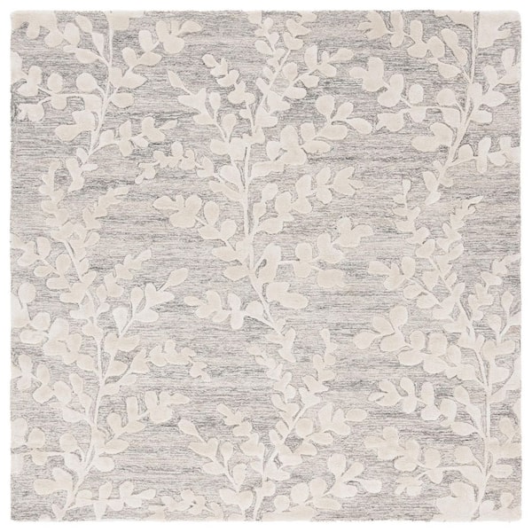 Glamour 6 ft. x 6 ft. Natural/Gray Solid Botanical square Area Rug