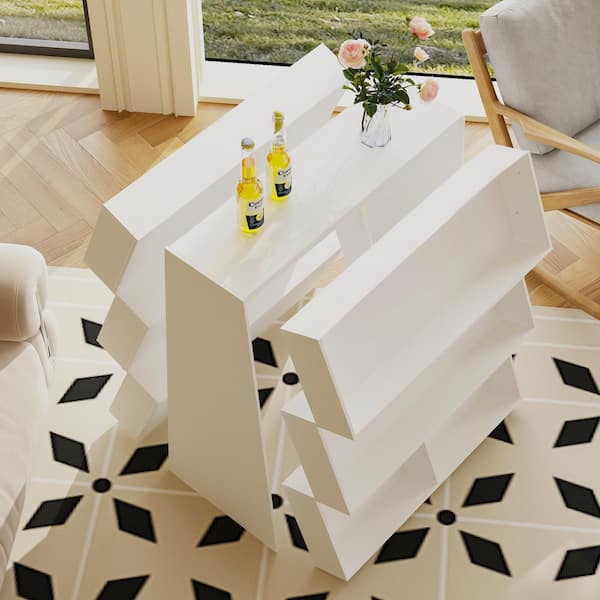 39.4 in. W White Specialty Wood End Table, Sidetable, Bookcase, Wine Rack, Storage Cabinet with 12-Open Shelves