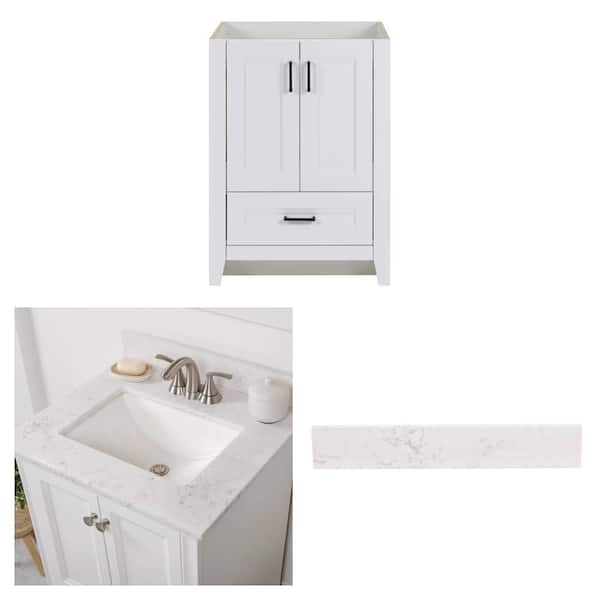 Ridge 24 in. x 22 in. x 34 in. White Bath Vanity with 25 in. Pulsar Marble Top and 21 in. Sidesplash