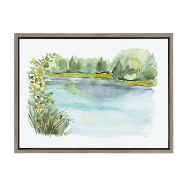 Kate and Laurel Sylvie Pond Landscape 1-Piece Gray Framed Canvas Art Print, 24.00 in. x 18.00 in.