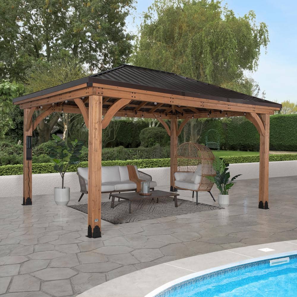 Barrington 16x12 Cedar Wood and Steel Roof Gazebo