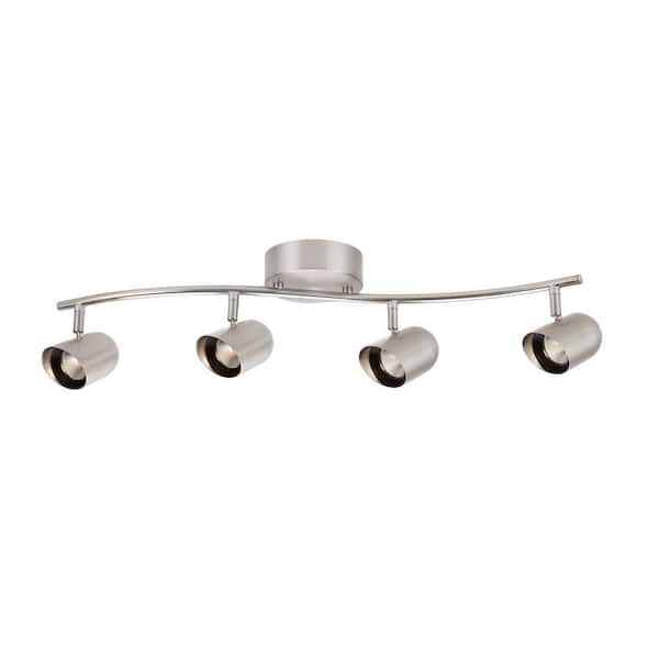 Brushed Steel Track Lighting Kit Ceiling Wave Bar Fixture 4-Head Dimmable Modern 
