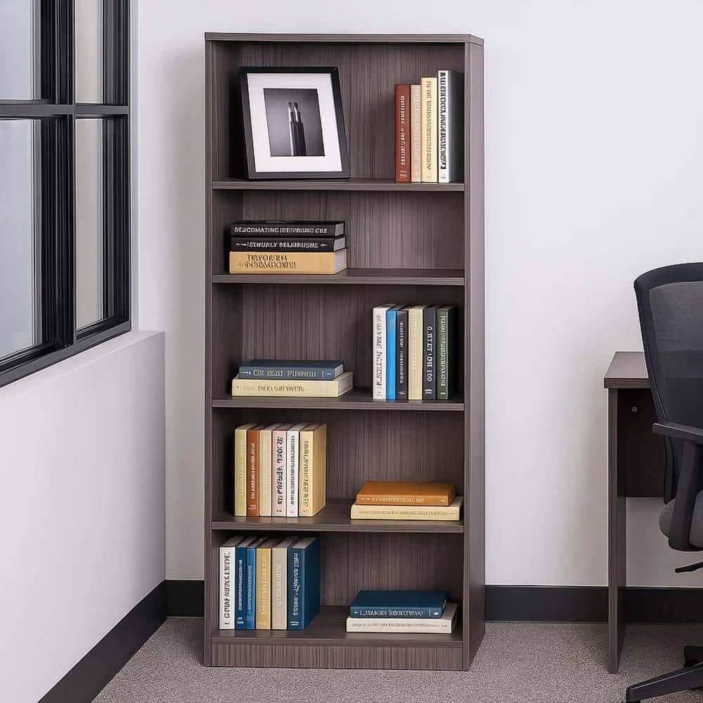 美品 LaVieNS350/GAB【office】 Benjara Vin 65 in. Tall Smoke Gray Wood and Melamine 5-Shelf