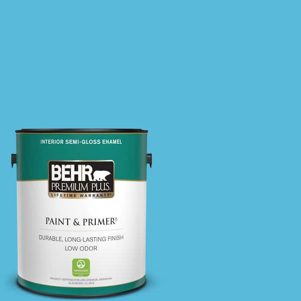 BEHR PREMIUM PLUS 1 gal. #530B-5 Azurean Semi-Gloss Enamel Low Odor Interior Paint & Primer