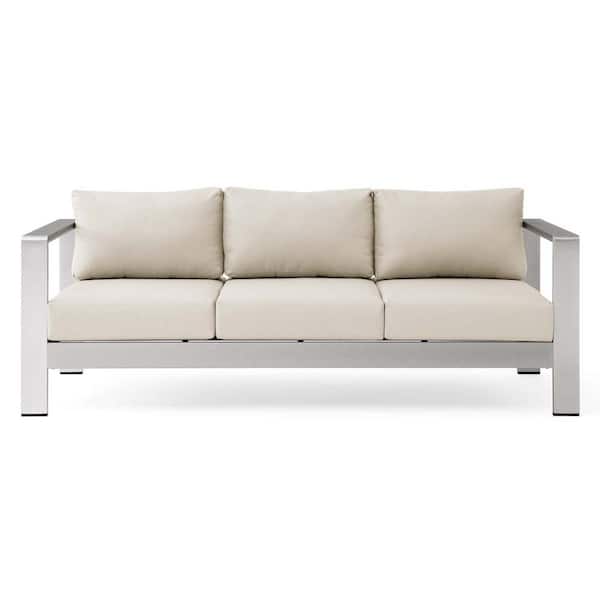 MODWAY Shore Silver Beige Outdoor Patio Aluminum Sofa