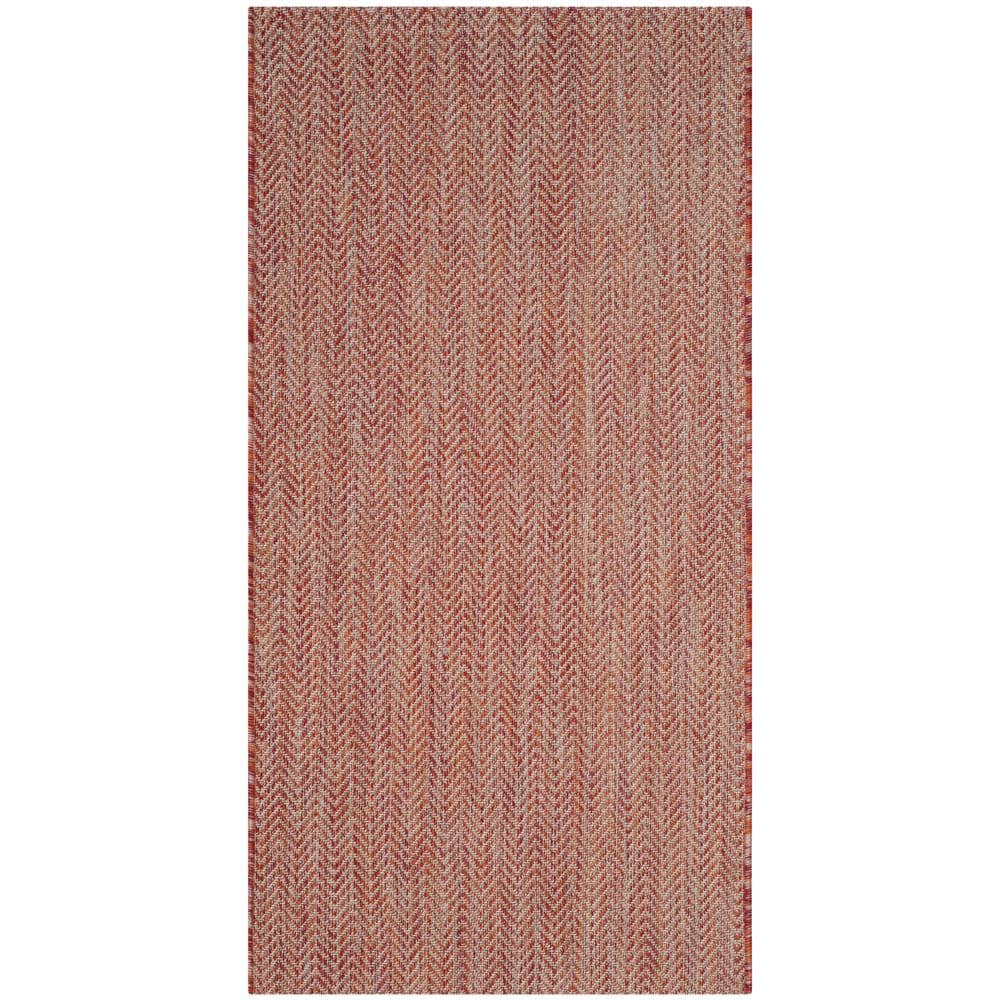 Modern Indoor/Outdoor Chevron Striped Rug, 2'7" x 5', Red/Beige