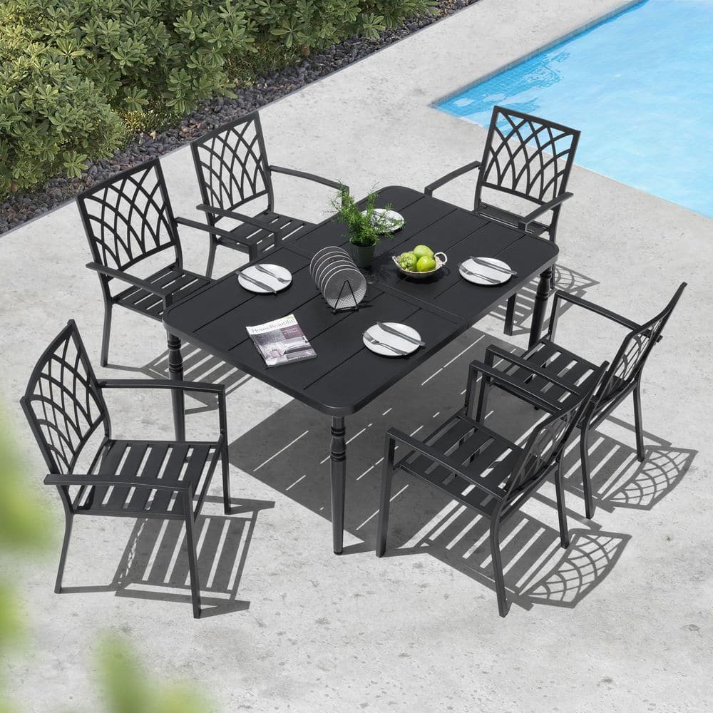 Nuu Garden Black 7-Piece Metal Rectangle Outdoor Dining Set with 6