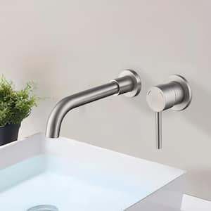 Modern Single Handle Wall Mounted Bathroom Faucet with 2 Holes Brass Rough-in Valve in Brushed Nickel
