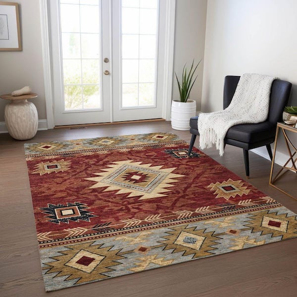 Chantille Machine Washable Indoor/Outdoor Abstract ACN1754 Paprika 3 ft. x 5 ft. Area Rug