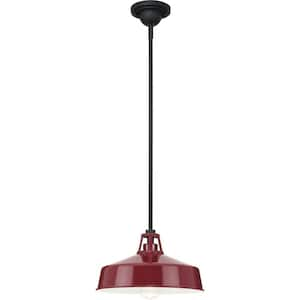 Cedar Springs 1-Light Textured Black Red Metal Shade Farmhouse Outdoor Hanging Light