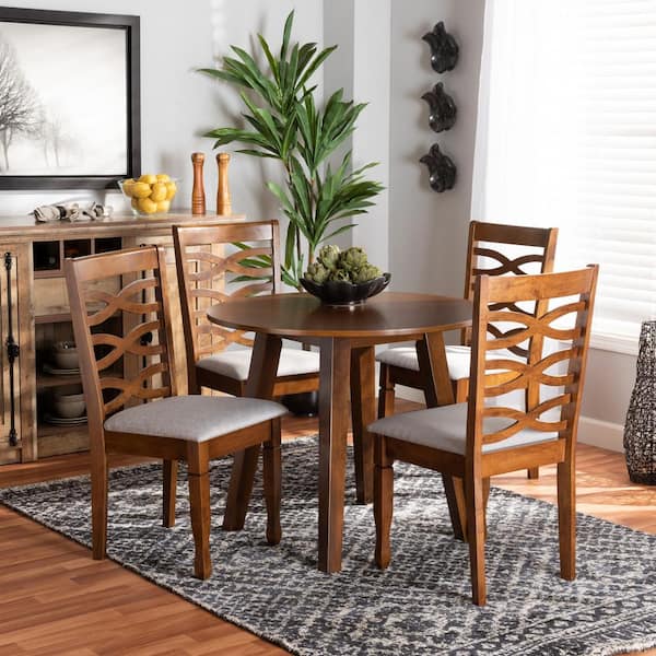 Baxton Studio Darina 5 Piece Grey and Walnut Brown Dining Set