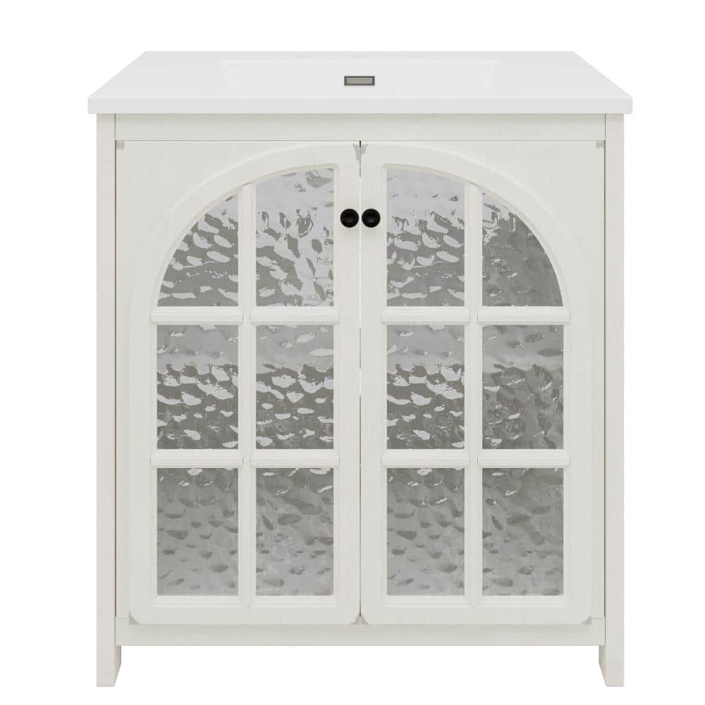 30 in. W White Freestanding Bath Vanity with White Ceramic Top Sink,Bronze Pulls and 2 Soft-Closing Doors price history on PriceWatchPro