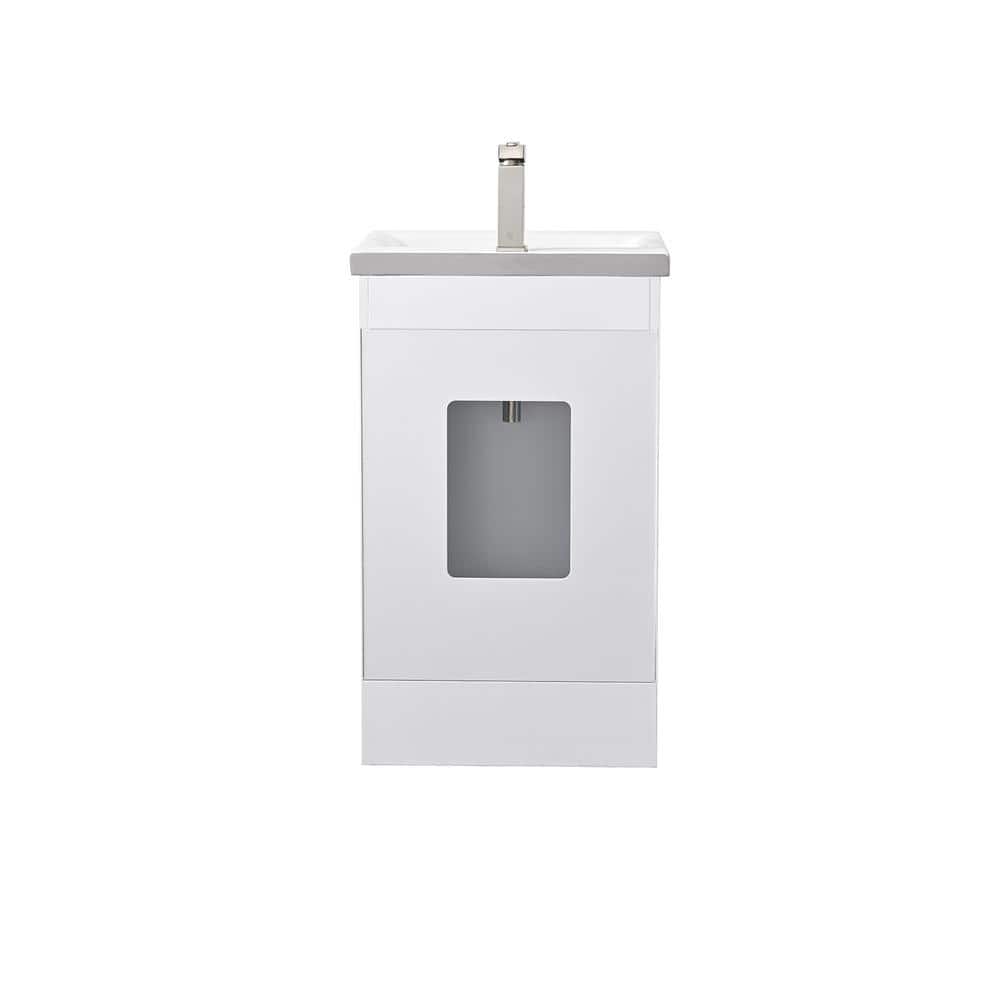 20" White Freestanding Single Sink Vanity with Ceramic Top