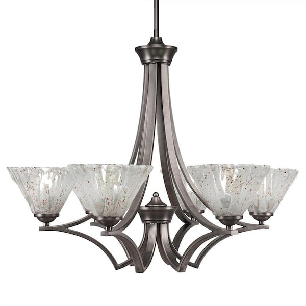 Unbranded Clevelend 6-Light Graphite Round Chandelier with 7 in. Italian Ice Glass Shades, No bulbs included